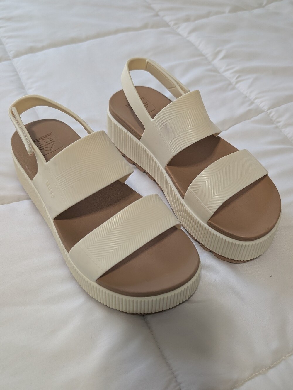Reef Cream Platform Slingback Sandals with Tan Footbed